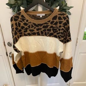 MISS SPARKLING Animal Print Leopard Print Color Block Sweater M